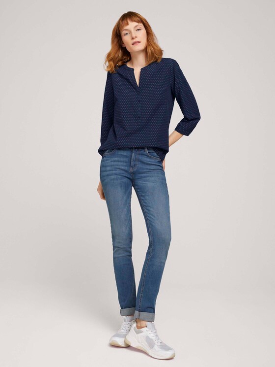 gemusterte Bluse mit halber Knopfleiste - Frauen - navy structure design gemusterte Bluse mit halber Knopfleiste - Frauen - navy structure design - 3 - TOM TAILOR