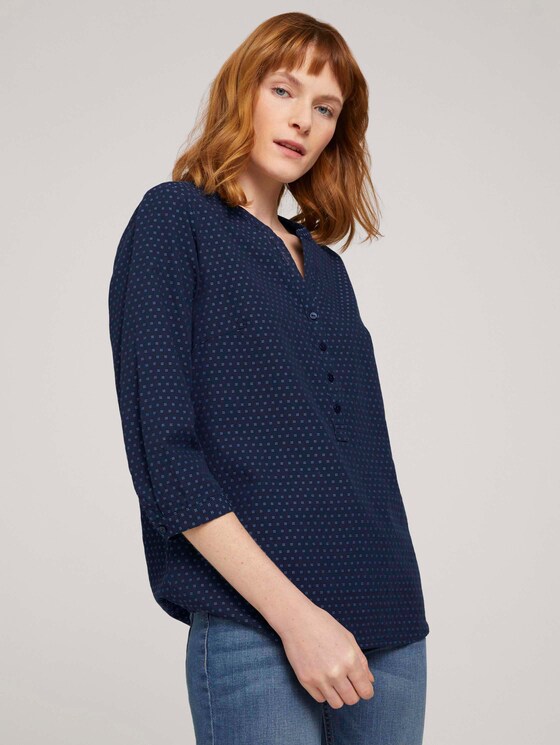 gemusterte Bluse mit halber Knopfleiste - Frauen - navy structure design gemusterte Bluse mit halber Knopfleiste - Frauen - navy structure design - 5 - TOM TAILOR