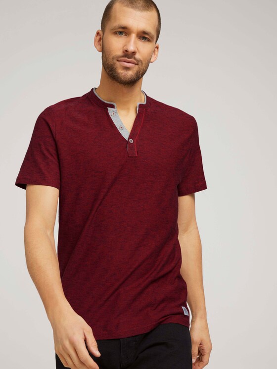 Gestreiftes T-Shirt mit Henleyausschnitt - Männer - power red fine stripe Gestreiftes T-Shirt mit Henleyausschnitt - Männer - power red fine stripe - 5 - TOM TAILOR