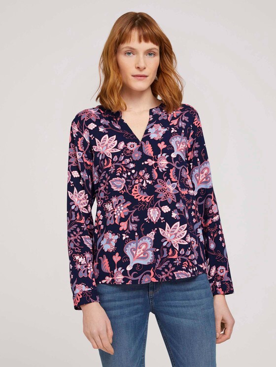 gemusterte Bluse mit Turn-Up Ärmeln - Frauen - navy paisley design gemusterte Bluse mit Turn-Up Ärmeln - Frauen - navy paisley design - 1 - TOM TAILOR
