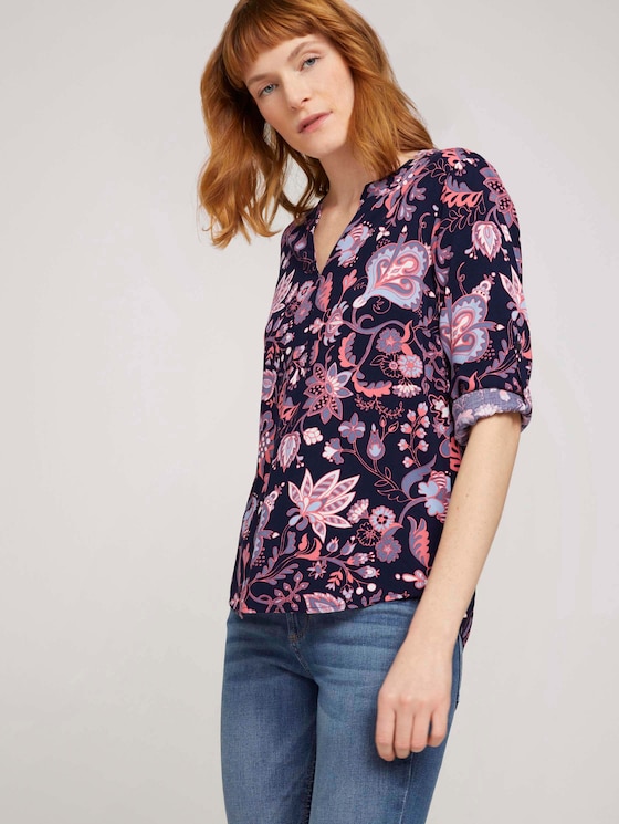 gemusterte Bluse mit Turn-Up Ärmeln - Frauen - navy paisley design gemusterte Bluse mit Turn-Up Ärmeln - Frauen - navy paisley design - 5 - TOM TAILOR