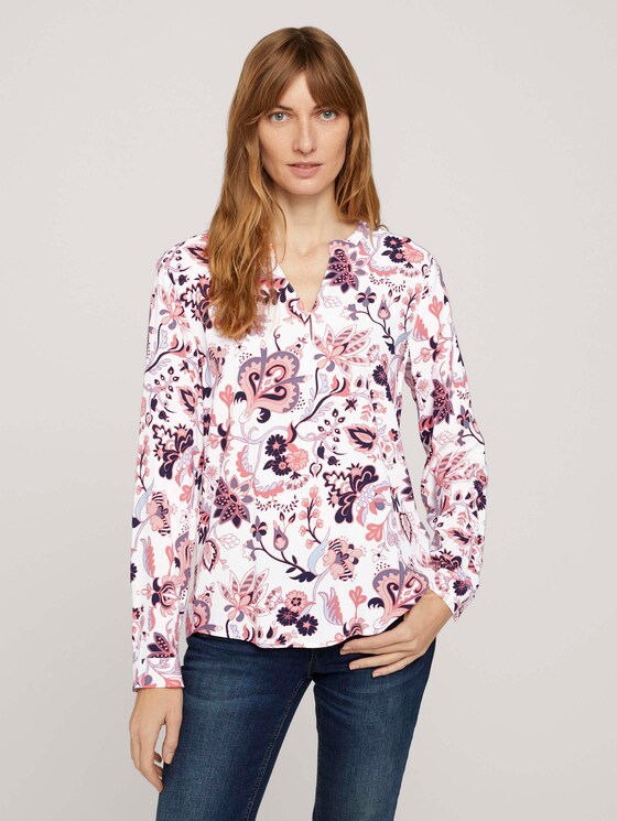 gemusterte Bluse mit Turn-Up Ärmeln - Frauen - cream paisley design gemusterte Bluse mit Turn-Up Ärmeln - Frauen - cream paisley design - 1 - TOM TAILOR