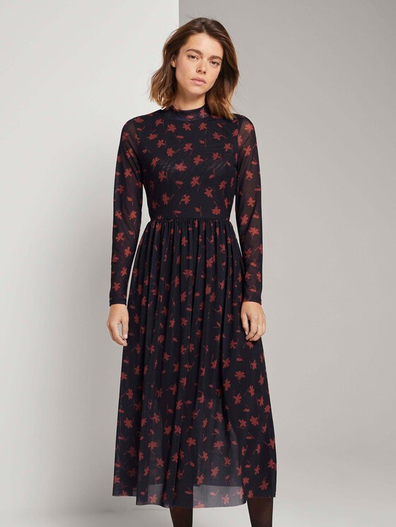 Gemustertes Midikleid mit Stehkragen - Frauen - black flower print Gemustertes Midikleid mit Stehkragen - Frauen - black flower print - 1 - TOM TAILOR Denim
