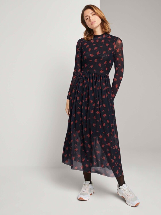 Gemustertes Midikleid mit Stehkragen - Frauen - black flower print Gemustertes Midikleid mit Stehkragen - Frauen - black flower print - 3 - TOM TAILOR Denim