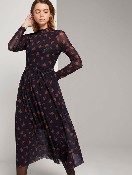 Gemustertes Midikleid mit Stehkragen - Frauen - black flower print Gemustertes Midikleid mit Stehkragen - Frauen - black flower print - 5 - TOM TAILOR Denim