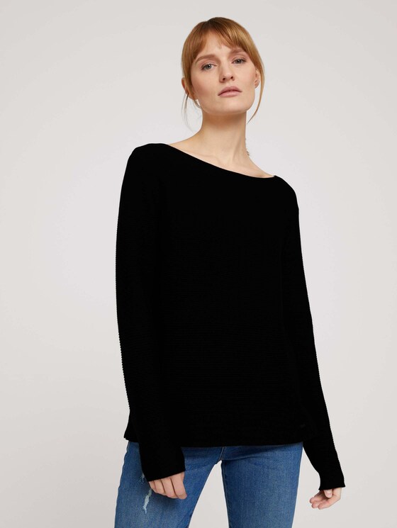 Ottoman Pullover mit Bio-Baumwolle - Frauen - Deep Black Ottoman Pullover mit Bio-Baumwolle - Frauen - Deep Black - 1 - TOM TAILOR