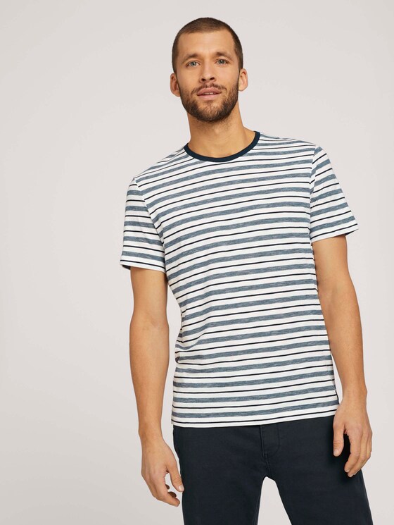 gestreiftes T-Shirt mit Rundhalsausschnitt - Männer - offwhite navy stripes gestreiftes T-Shirt mit Rundhalsausschnitt - Männer - offwhite navy stripes - 1 - TOM TAILOR