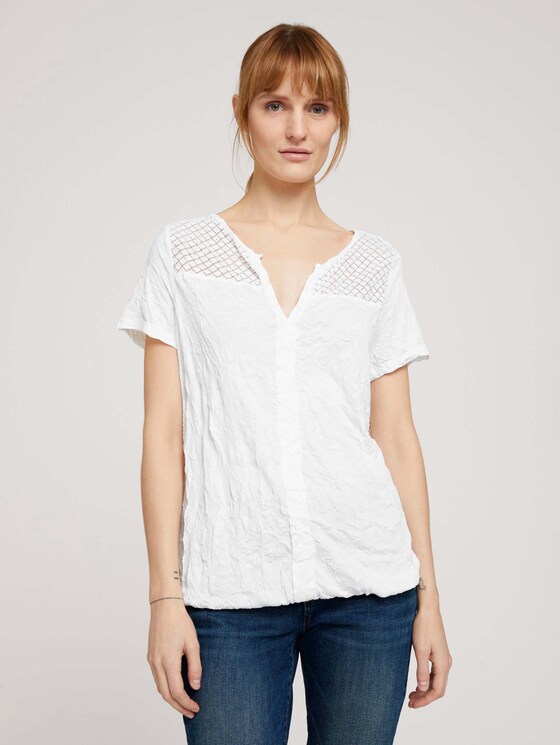 T-Shirt mit Spitzeneinsatz und elastischem Bund - Frauen - Whisper White T-Shirt mit Spitzeneinsatz und elastischem Bund - Frauen - Whisper White - 1 - TOM TAILOR