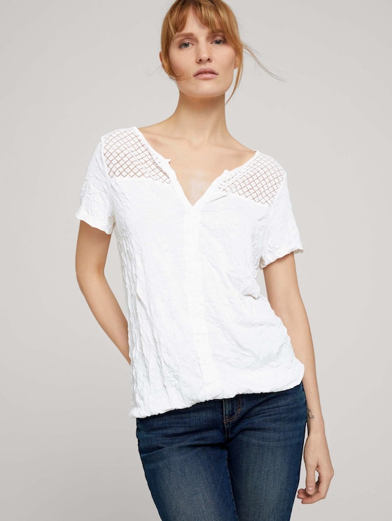 T-Shirt mit Spitzeneinsatz und elastischem Bund - Frauen - Whisper White T-Shirt mit Spitzeneinsatz und elastischem Bund - Frauen - Whisper White - 5 - TOM TAILOR