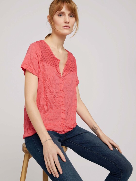 T-Shirt mit Spitzeneinsatz und elastischem Bund - Frauen - strong peach tone T-Shirt mit Spitzeneinsatz und elastischem Bund - Frauen - strong peach tone - 5 - TOM TAILOR