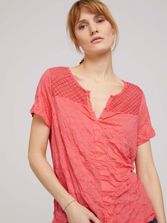 T-Shirt mit Spitzeneinsatz und elastischem Bund - Frauen - strong peach tone T-Shirt mit Spitzeneinsatz und elastischem Bund - Frauen - strong peach tone - 9 - TOM TAILOR