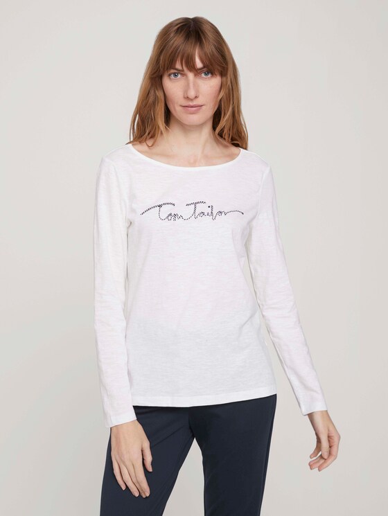gestreiftes Langarmshirt mit Bio-Baumwolle - Frauen - Whisper White gestreiftes Langarmshirt mit Bio-Baumwolle - Frauen - Whisper White - 1 - TOM TAILOR