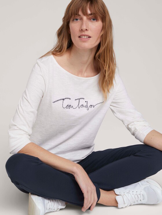 gestreiftes Langarmshirt mit Bio-Baumwolle - Frauen - Whisper White gestreiftes Langarmshirt mit Bio-Baumwolle - Frauen - Whisper White - 5 - TOM TAILOR