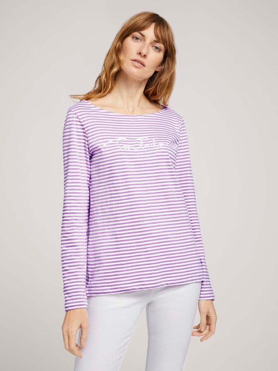 gestreiftes Langarmshirt mit Bio-Baumwolle - Frauen - offwhite lilac bigger stripe gestreiftes Langarmshirt mit Bio-Baumwolle - Frauen - offwhite lilac bigger stripe - 1 - TOM TAILOR