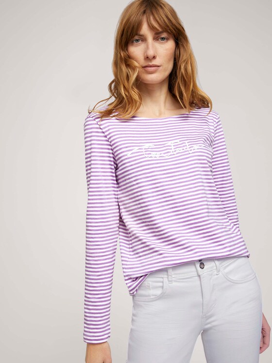 gestreiftes Langarmshirt mit Bio-Baumwolle - Frauen - offwhite lilac bigger stripe gestreiftes Langarmshirt mit Bio-Baumwolle - Frauen - offwhite lilac bigger stripe - 5 - TOM TAILOR