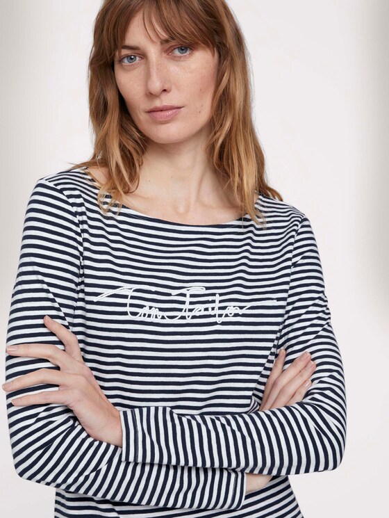 gestreiftes Langarmshirt mit Bio-Baumwolle - Frauen - navy offwhite bigger stripe gestreiftes Langarmshirt mit Bio-Baumwolle - Frauen - navy offwhite bigger stripe - 9 - TOM TAILOR