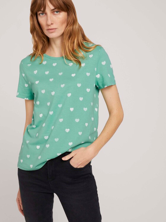 Gemustertes T-Shirt mit Bio-Baumwolle - Frauen - green offwhite heart design Gemustertes T-Shirt mit Bio-Baumwolle - Frauen - green offwhite heart design - 5 - TOM TAILOR