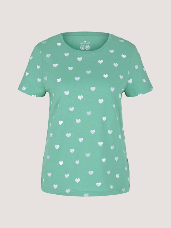 Gemustertes T-Shirt mit Bio-Baumwolle - Frauen - green offwhite heart design Gemustertes T-Shirt mit Bio-Baumwolle - Frauen - green offwhite heart design - 7 - TOM TAILOR