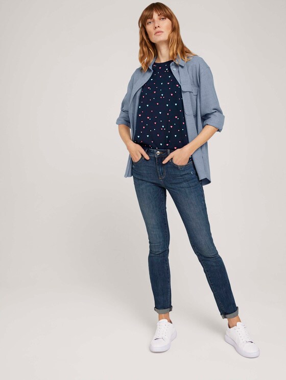 Gemustertes T-Shirt mit Bio-Baumwolle - Frauen - navy colorful heart design Gemustertes T-Shirt mit Bio-Baumwolle - Frauen - navy colorful heart design - 3 - TOM TAILOR