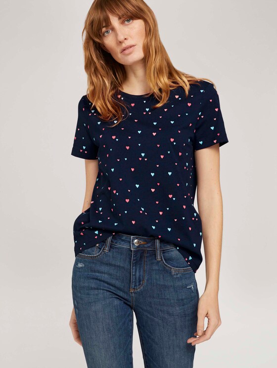 Gemustertes T-Shirt mit Bio-Baumwolle - Frauen - navy colorful heart design Gemustertes T-Shirt mit Bio-Baumwolle - Frauen - navy colorful heart design - 5 - TOM TAILOR