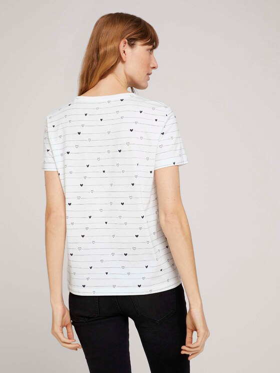 Gemustertes T-Shirt mit Bio-Baumwolle - Frauen - offwhite heart line design Gemustertes T-Shirt mit Bio-Baumwolle - Frauen - offwhite heart line design - 2 - TOM TAILOR