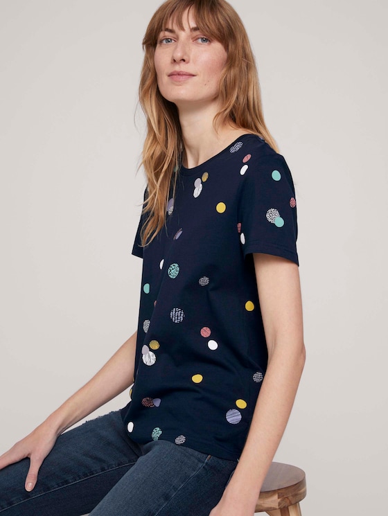 Gemustertes T-Shirt mit Bio-Baumwolle - Frauen - navy colorful dot design Gemustertes T-Shirt mit Bio-Baumwolle - Frauen - navy colorful dot design - 5 - TOM TAILOR