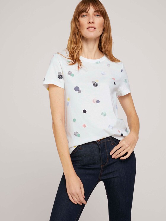 Gemustertes T-Shirt mit Bio-Baumwolle - Frauen - offwhite colorful dot design Gemustertes T-Shirt mit Bio-Baumwolle - Frauen - offwhite colorful dot design - 5 - TOM TAILOR