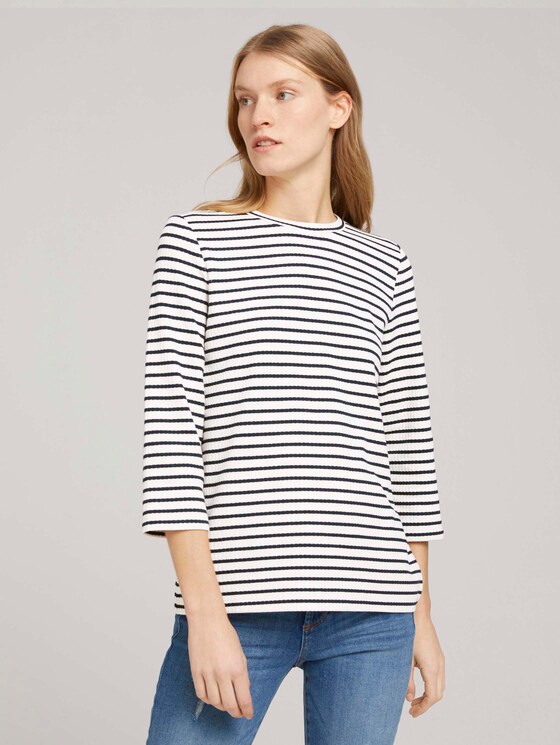 Gestreiftes 7/8 Arm Shirt - Frauen - offwhite navy stripe Gestreiftes 7/8 Arm Shirt - Frauen - offwhite navy stripe - 1 - TOM TAILOR
