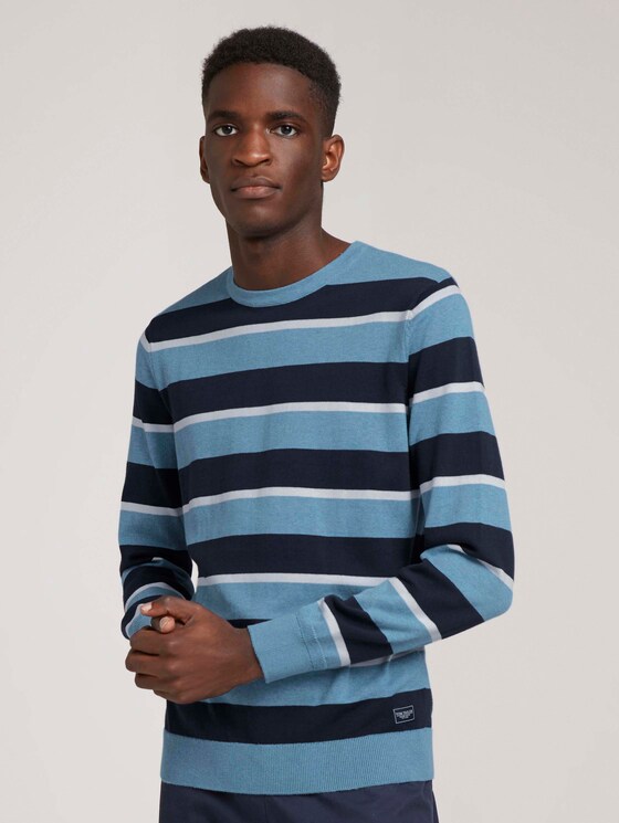 Gestreifter Strickpullover mit Bio-Baumwolle - Männer - blue navy white stripe Gestreifter Strickpullover mit Bio-Baumwolle - Männer - blue navy white stripe - 1 - TOM TAILOR
