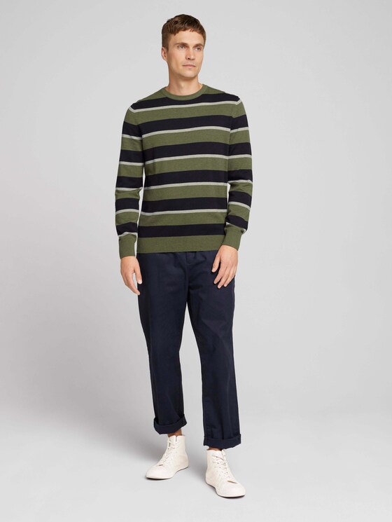 Gestreifter Strickpullover mit Bio-Baumwolle - Männer - olive navy grey stripe Gestreifter Strickpullover mit Bio-Baumwolle - Männer - olive navy grey stripe - 3 - TOM TAILOR