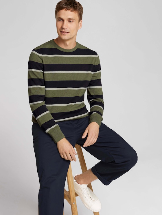 Gestreifter Strickpullover mit Bio-Baumwolle - Männer - olive navy grey stripe Gestreifter Strickpullover mit Bio-Baumwolle - Männer - olive navy grey stripe - 5 - TOM TAILOR