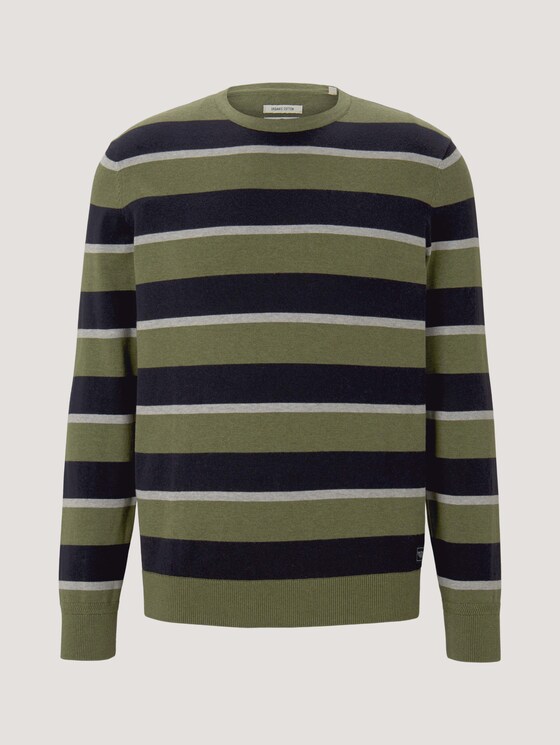Gestreifter Strickpullover mit Bio-Baumwolle - Männer - olive navy grey stripe Gestreifter Strickpullover mit Bio-Baumwolle - Männer - olive navy grey stripe - 7 - TOM TAILOR