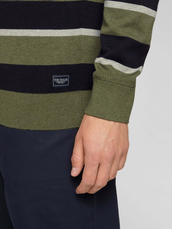 Gestreifter Strickpullover mit Bio-Baumwolle - Männer - olive navy grey stripe Gestreifter Strickpullover mit Bio-Baumwolle - Männer - olive navy grey stripe - 9 - TOM TAILOR