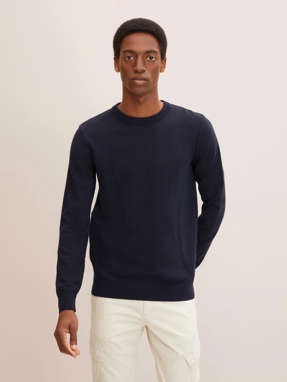 Textured sweater with organic cotton - Men - Sky Captain Blue Textured sweater with organic cotton - Men - Sky Captain Blue - 1 - TOM TAILOR