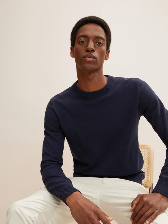 Textured sweater with organic cotton - Men - Sky Captain Blue Textured sweater with organic cotton - Men - Sky Captain Blue - 5 - TOM TAILOR