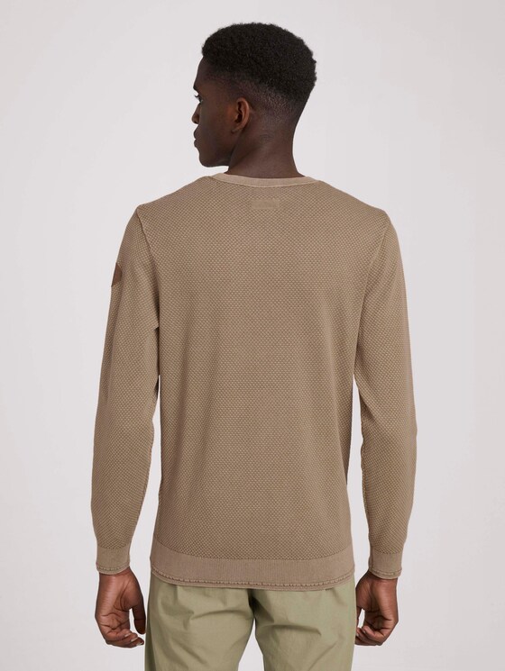 Knitted sweater with a textured pattern - Men - Beach Sand Knitted sweater with a textured pattern - Men - Beach Sand - 2 - TOM TAILOR