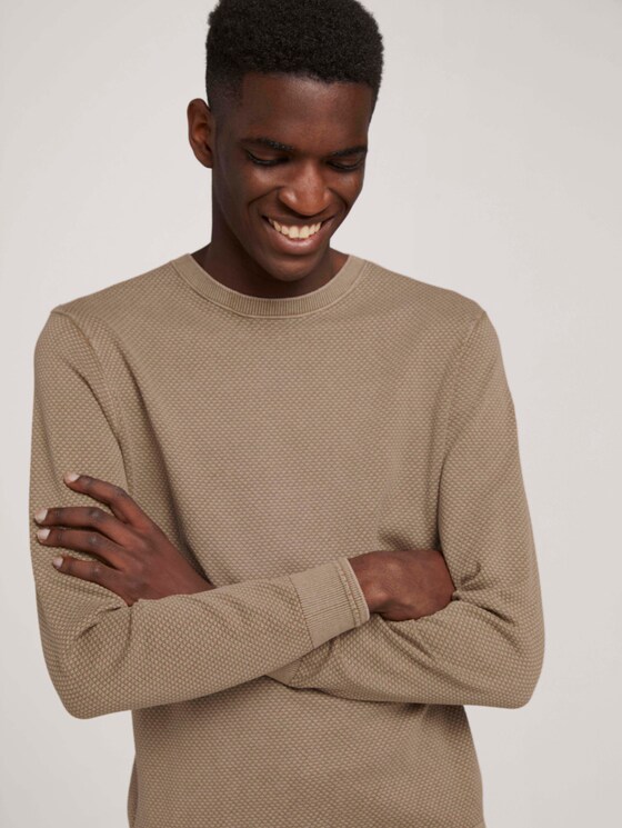 Knitted sweater with a textured pattern - Men - Beach Sand Knitted sweater with a textured pattern - Men - Beach Sand - 5 - TOM TAILOR