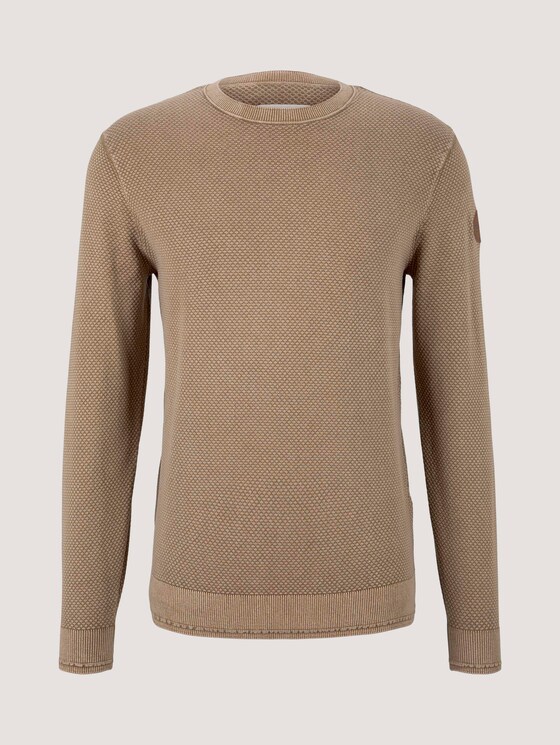 Knitted sweater with a textured pattern - Men - Beach Sand Knitted sweater with a textured pattern - Men - Beach Sand - 7 - TOM TAILOR