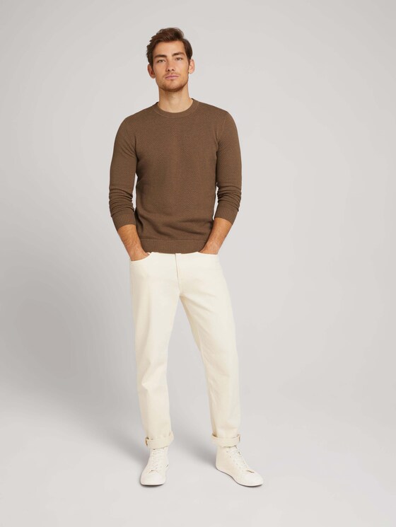 Textured sweater with organic cotton - Men - brown oak melange Textured sweater with organic cotton - Men - brown oak melange - 3 - TOM TAILOR