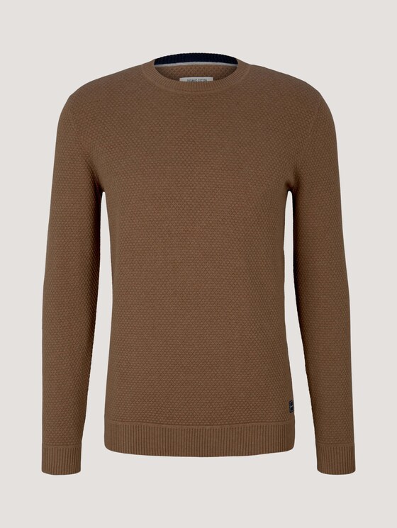 Textured sweater with organic cotton - Men - brown oak melange Textured sweater with organic cotton - Men - brown oak melange - 7 - TOM TAILOR