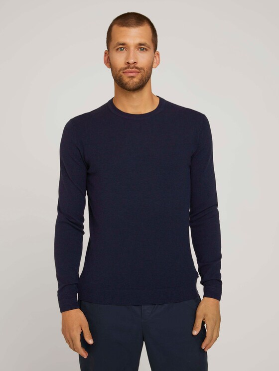 Melierter Strickpullover mit TENCEL™ Lyocell - Männer - Knitted Navy Melange Melierter Strickpullover mit TENCEL™ Lyocell - Männer - Knitted Navy Melange - 1 - TOM TAILOR