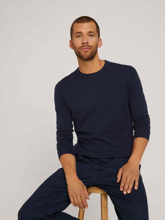 Melierter Strickpullover mit TENCEL™ Lyocell - Männer - Knitted Navy Melange Melierter Strickpullover mit TENCEL™ Lyocell - Männer - Knitted Navy Melange - 5 - TOM TAILOR
