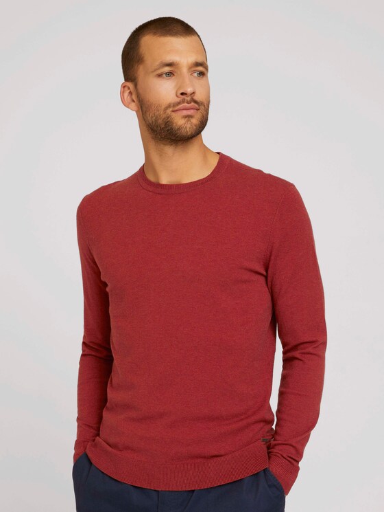 Melierter Strickpullover mit TENCEL™ Lyocell - Männer - spicy chocolate melange Melierter Strickpullover mit TENCEL™ Lyocell - Männer - spicy chocolate melange - 1 - TOM TAILOR