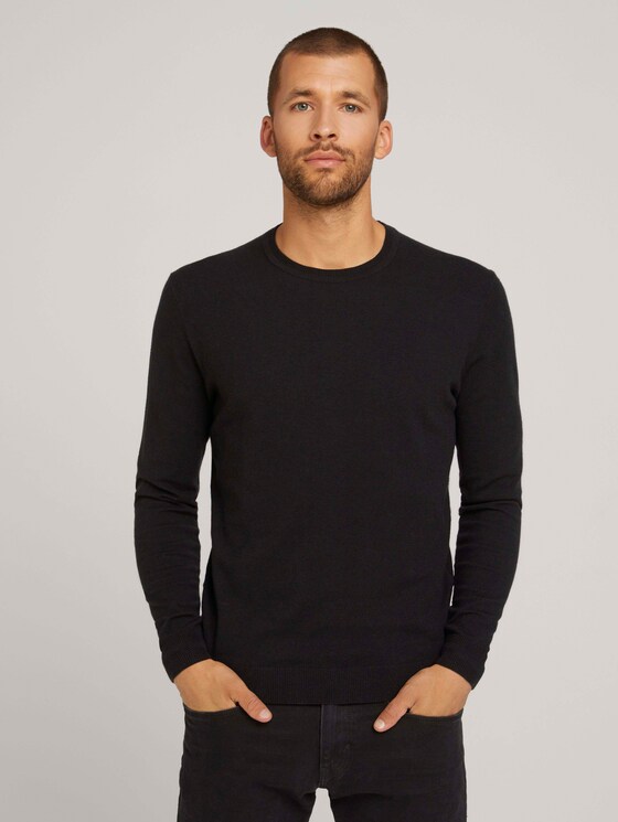 Mottled knit sweater - Men - Black Mottled knit sweater - Men - Black - 1 - TOM TAILOR