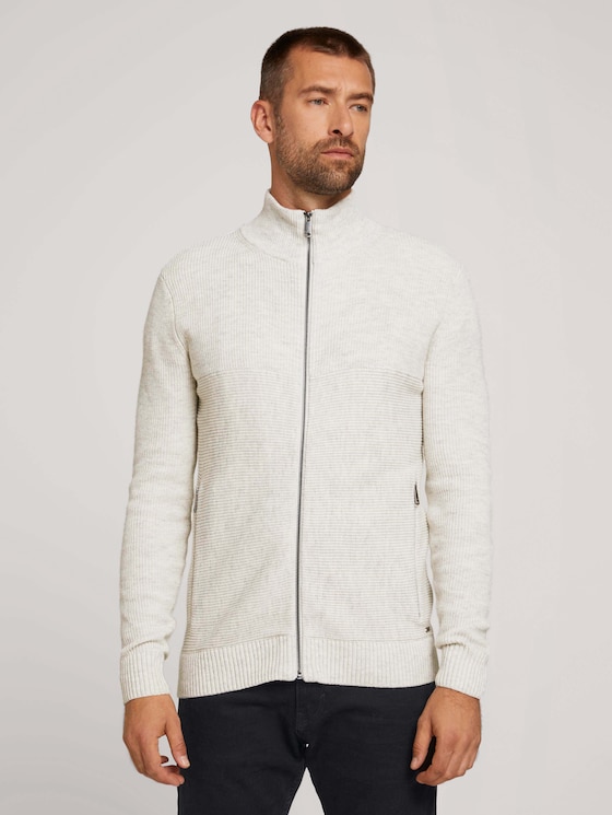 Strickjacke mit recyceltem Polyester - Männer - Light Medium Grey Melange Strickjacke mit recyceltem Polyester - Männer - Light Medium Grey Melange - 1 - TOM TAILOR
