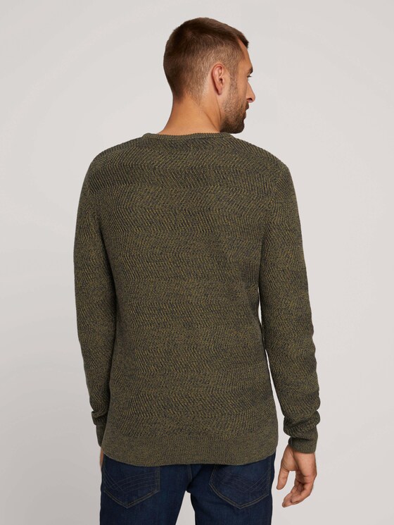 Organic cotton sweater - Men - olive navy mouline Organic cotton sweater - Men - olive navy mouline - 2 - TOM TAILOR