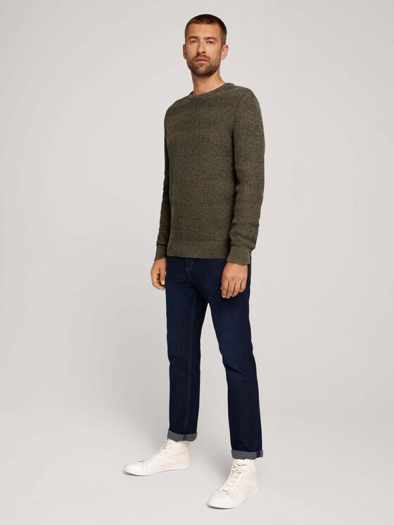 Organic cotton sweater - Men - olive navy mouline Organic cotton sweater - Men - olive navy mouline - 3 - TOM TAILOR