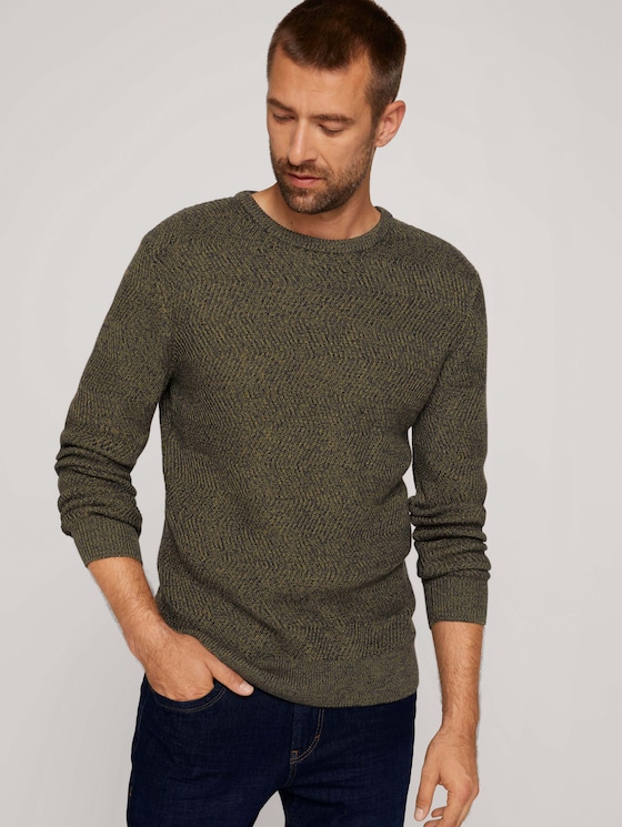 Organic cotton sweater - Men - olive navy mouline Organic cotton sweater - Men - olive navy mouline - 5 - TOM TAILOR