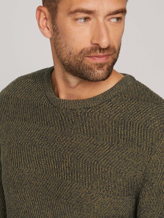 Organic cotton sweater - Men - olive navy mouline Organic cotton sweater - Men - olive navy mouline - 9 - TOM TAILOR