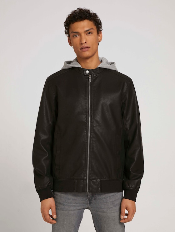 leather jacket with a hood - Men - Black leather jacket with a hood - Men - Black - 1 - TOM TAILOR Denim